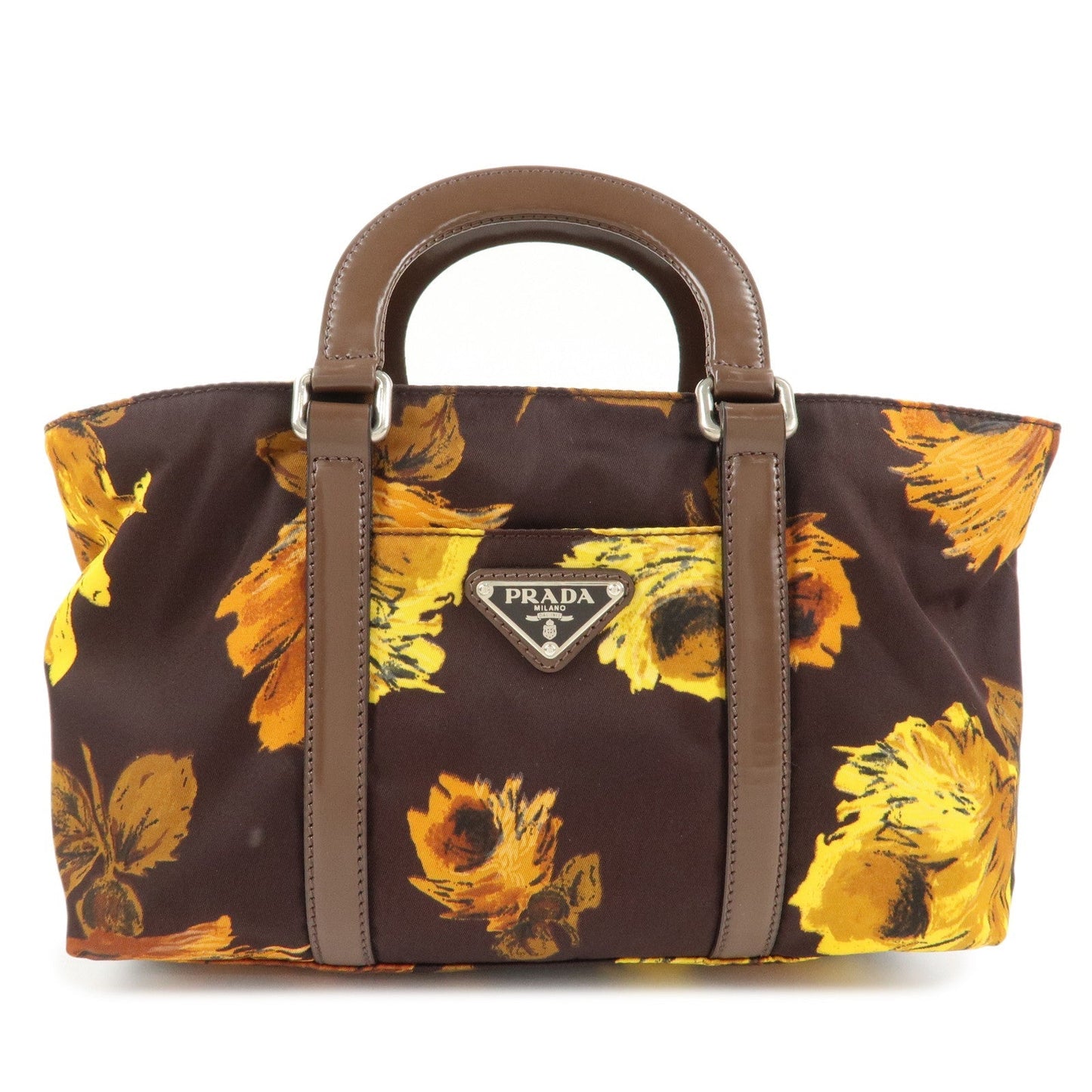 Shoulder Bag Triangle 2Way Hand Bag d Brown Yellow Logo