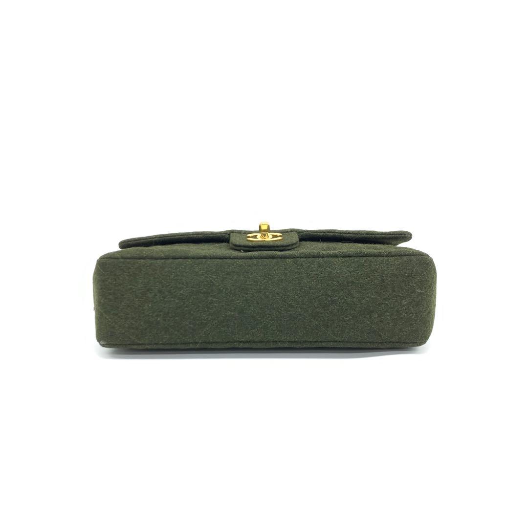 Chanel Classic Flap Khaki Wool Double Flap Green Gold Shoulder Bag