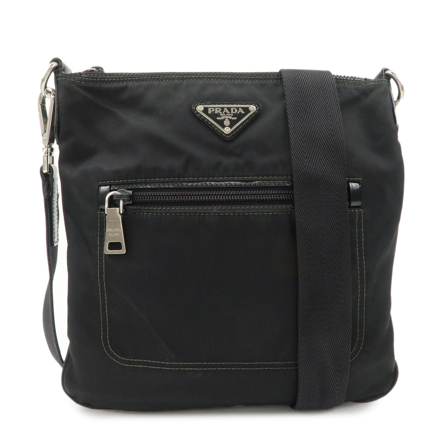 Shoulder Bag Triangle d Leather Patent Nylon