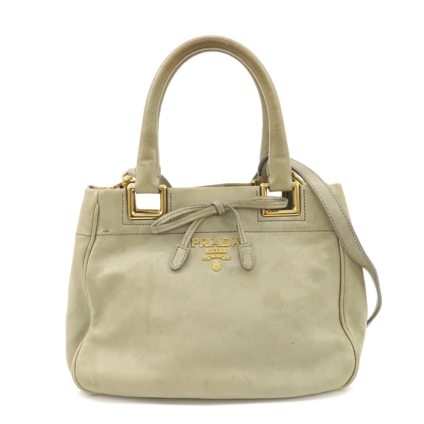 Tote Bag Ribon Hand Bag HDW d Leather Beige Gold