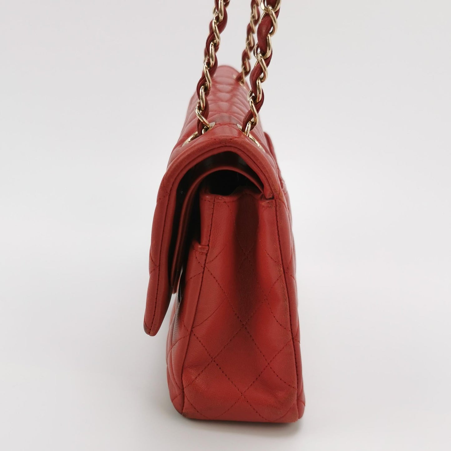 Chanel Classic Flap Lambskin Double Flap Hardware Red Gold Leather Handbag