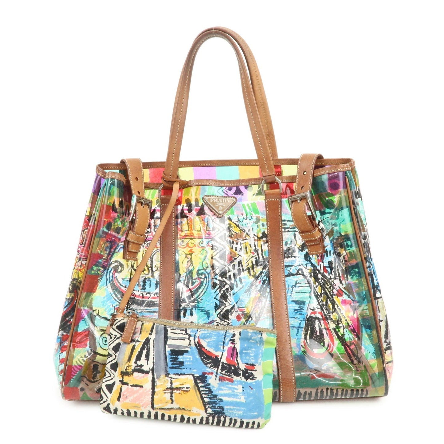 Tote Bag Venetian Print PVC Clear Leather Multicolor