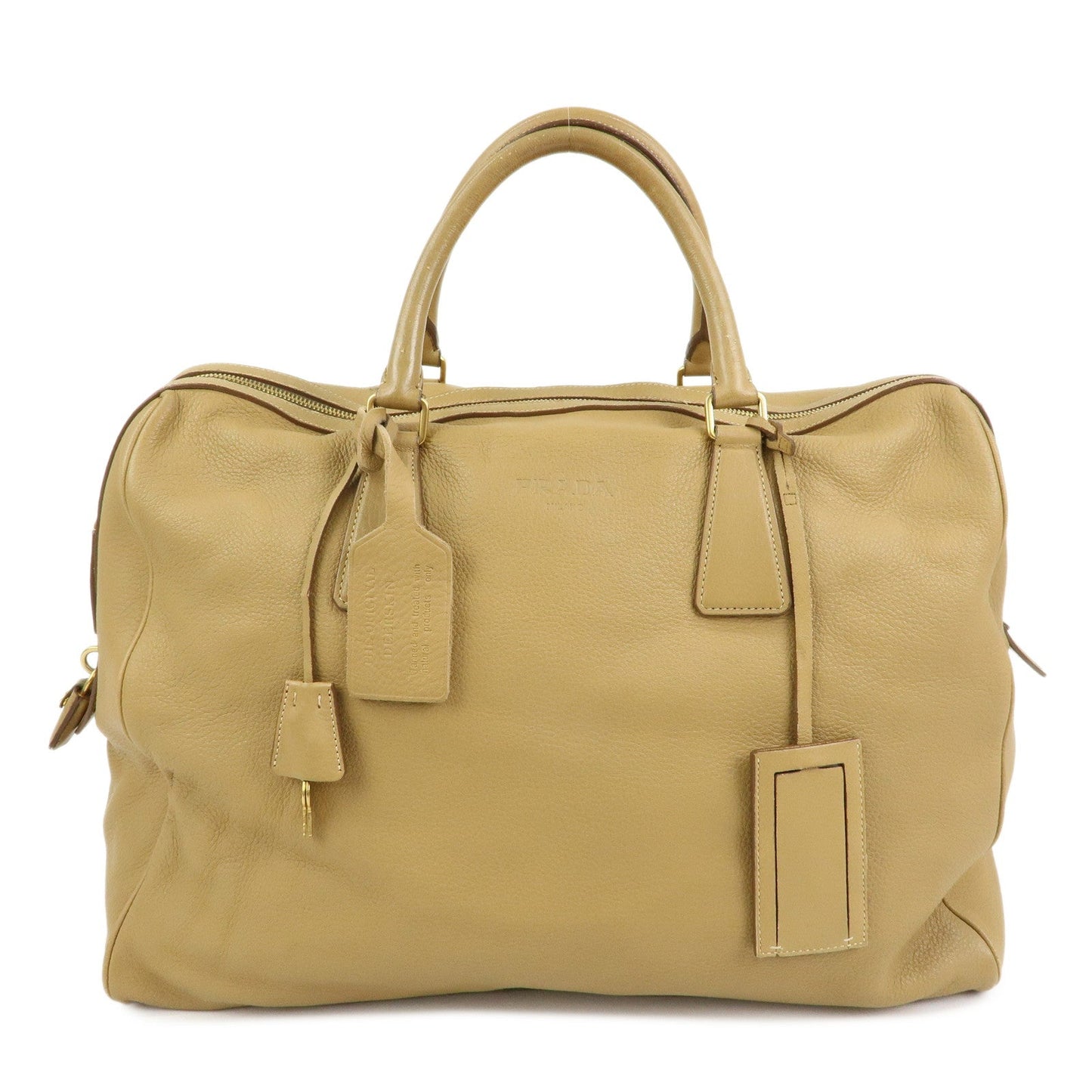 Travel Bag Boston Bag Hand Bag Leather Brown Logo