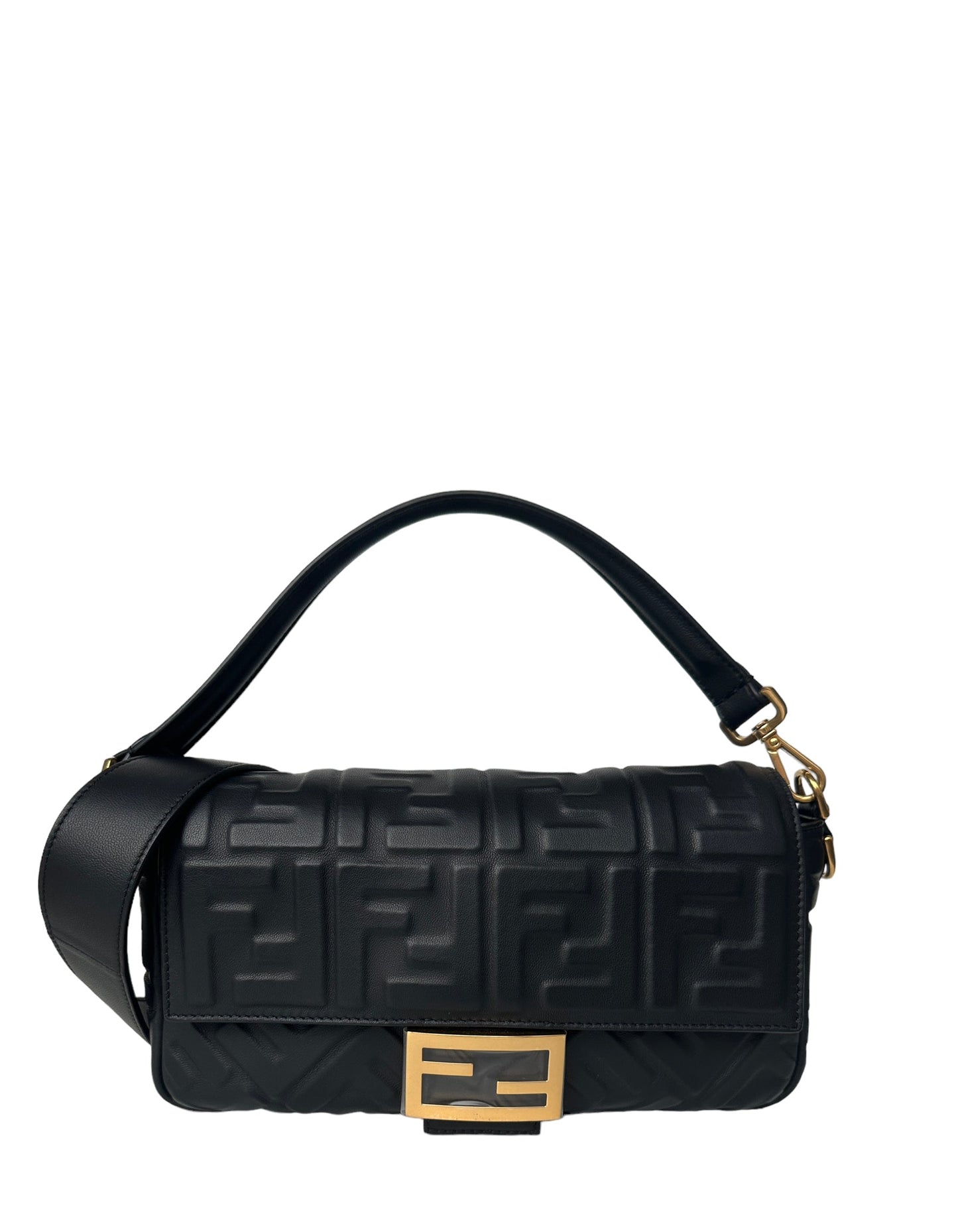 Fendi Handbag Nappa FF Baguette NM Bag w Two Leather Black Medium Shoulder Bag