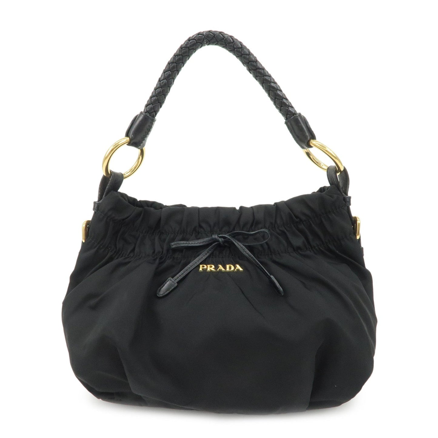 Shoulder Bag Gathered Ribbon Hand Bag Leather Nylon