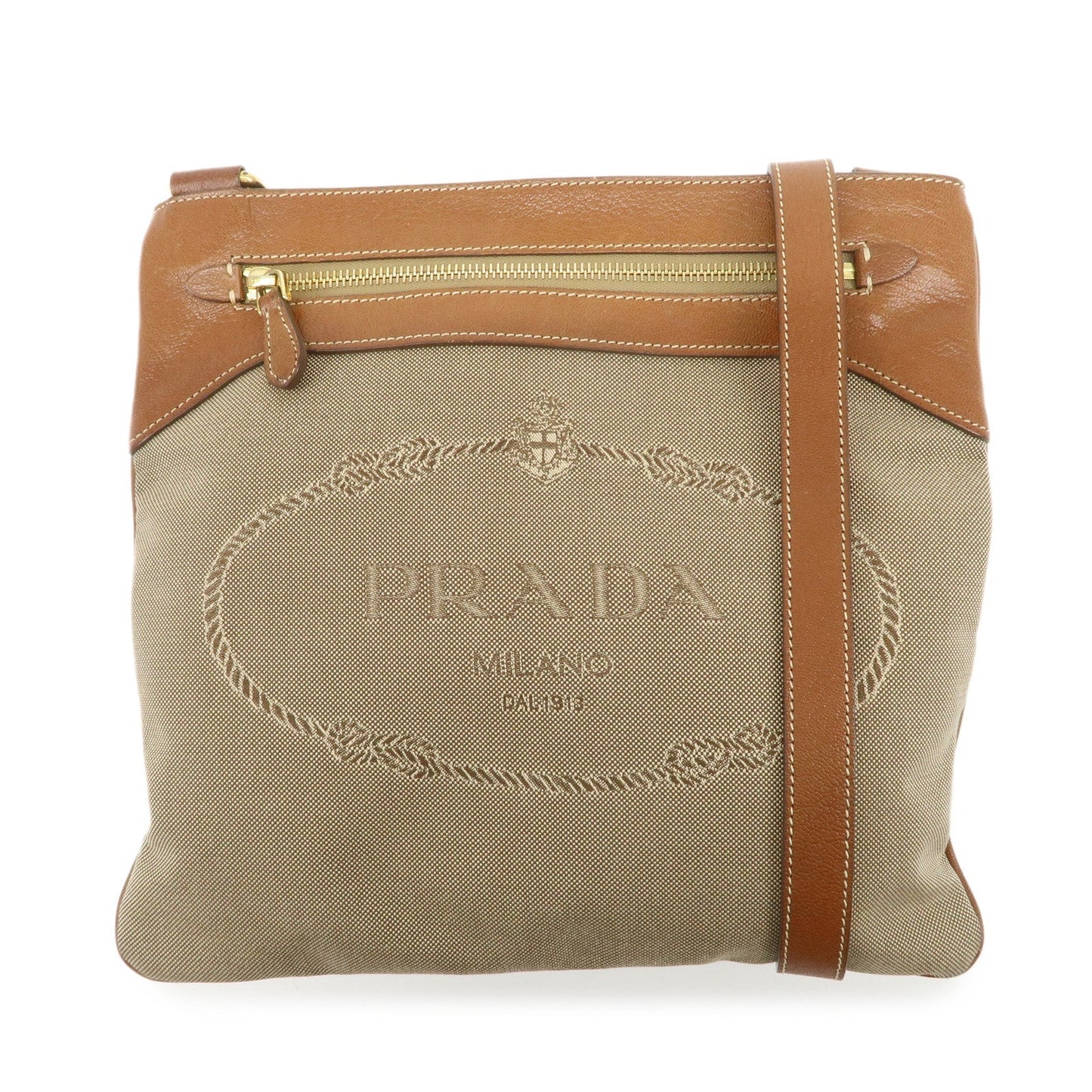 Crossbody Bag Jacquard Shoulder Bag Leather Brown Beige
