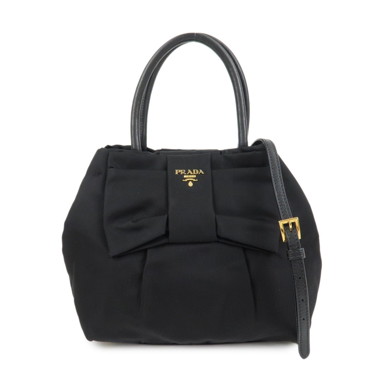 Tote Bag Ribbon Hand Bag Leather Nylon Black