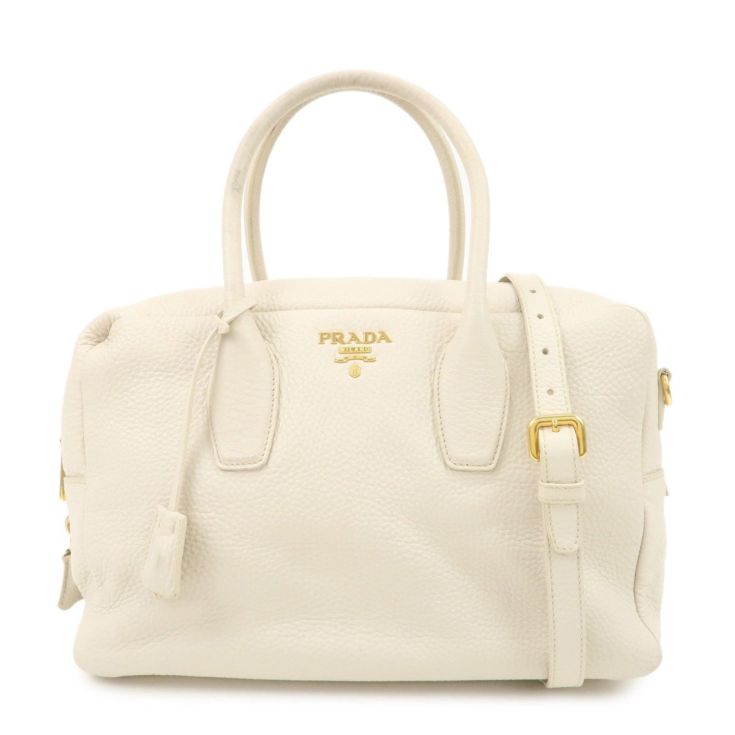 Shoulder Bag 2Way Boston HDW Ivory Leather Gold Logo