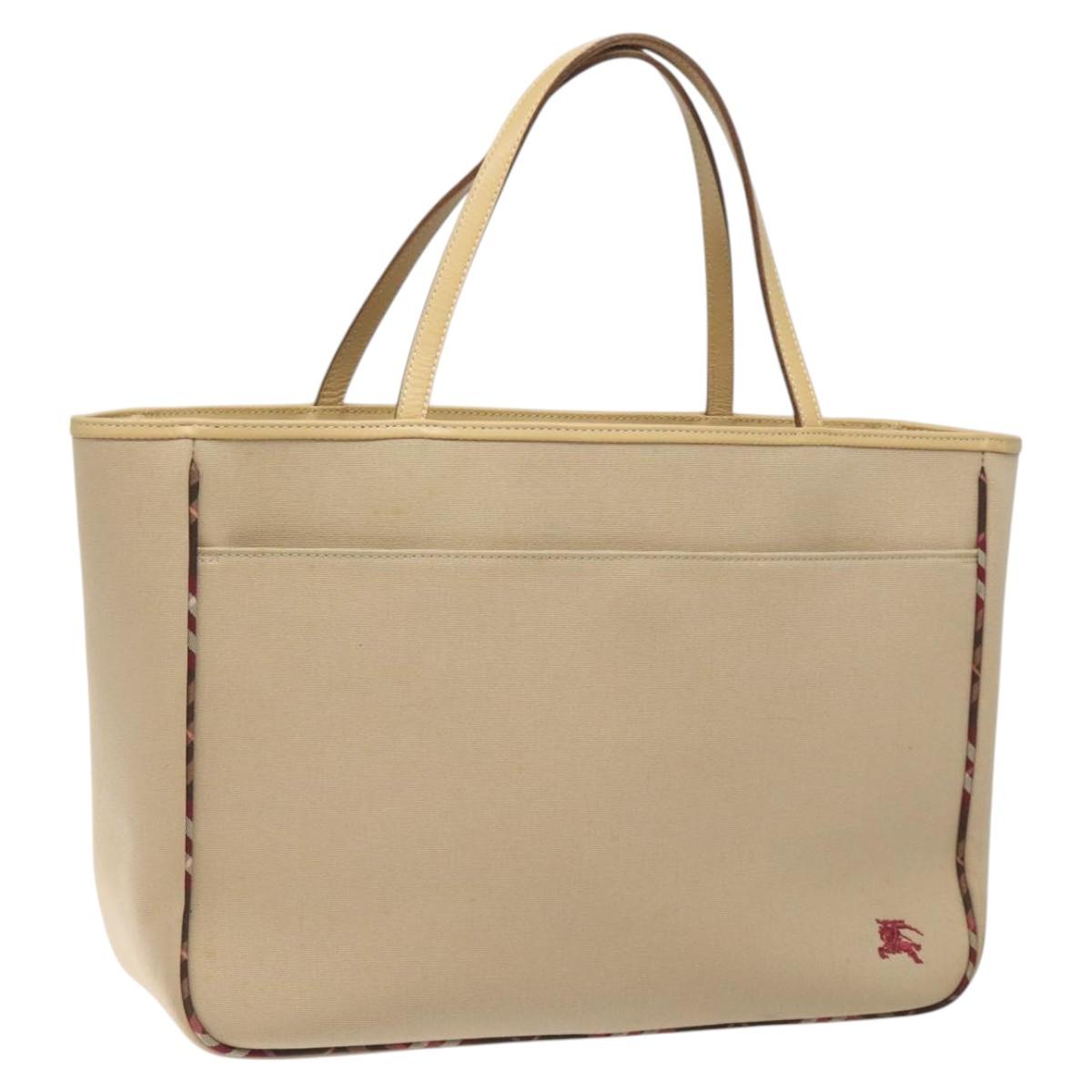 Burberry Label Tote Bag Canvas Beige Blue Tote Bag 5