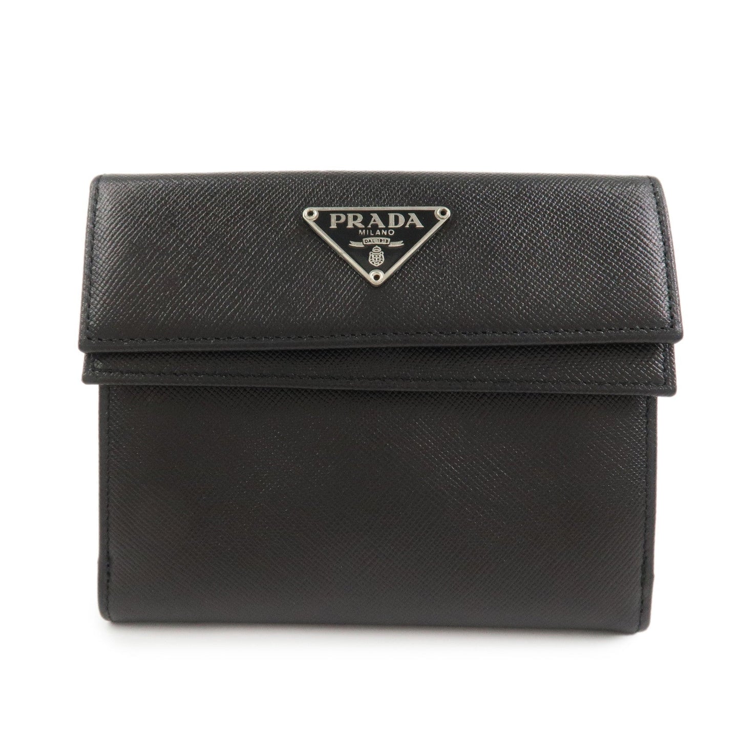 Triangle Compact Wallet Leather Saffiano Black Handbag