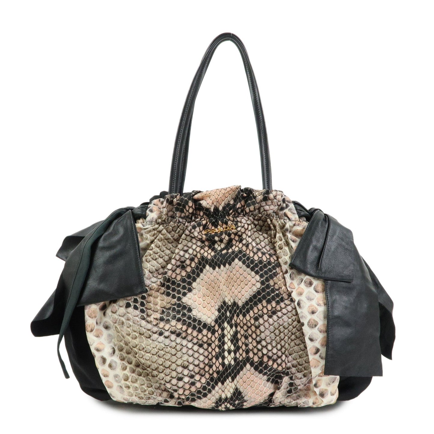 Prada Tote Bag Ribbon Print Leather Nylon Python