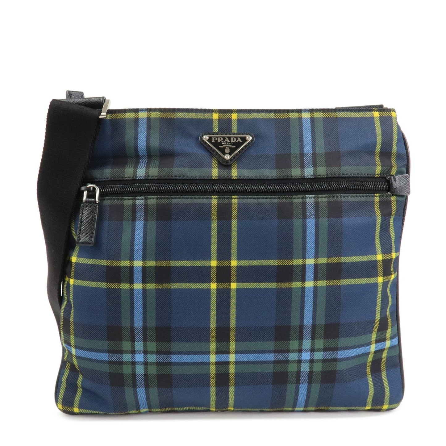 Shoulder Bag Triangle Plaid d Nylon Navy Multicolor