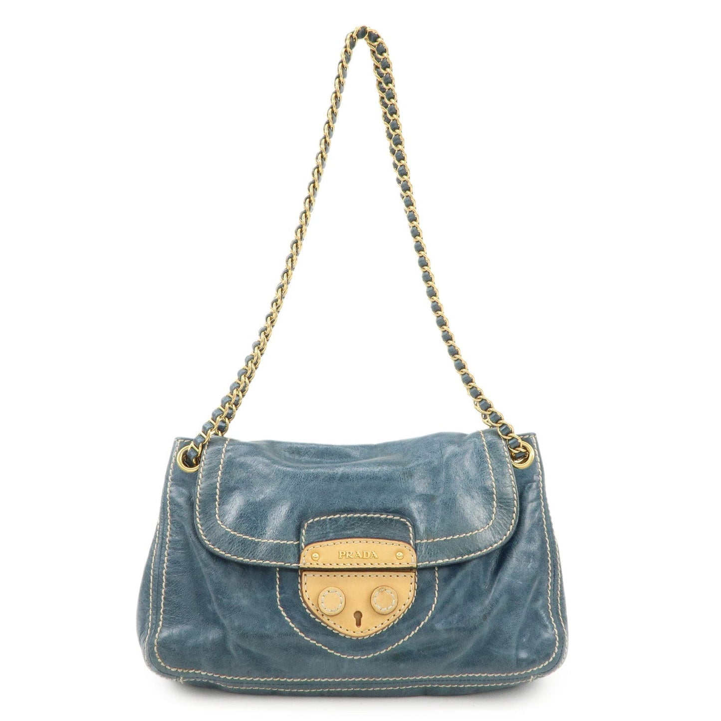 Shoulder Bag Hardware d Leather Blue Gold