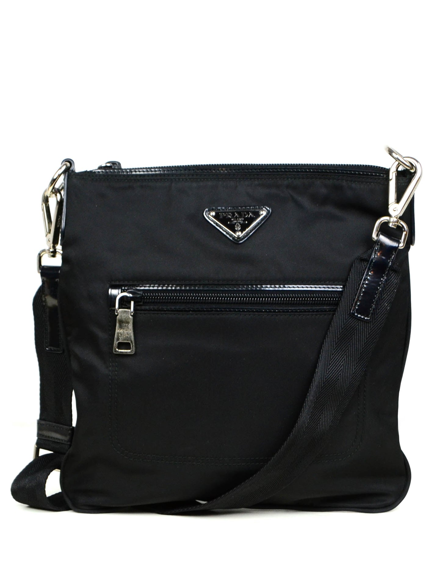 Prada Handbag Tessuto Flat Crossbody Bag w Front Pocket Nylon Black Shoes