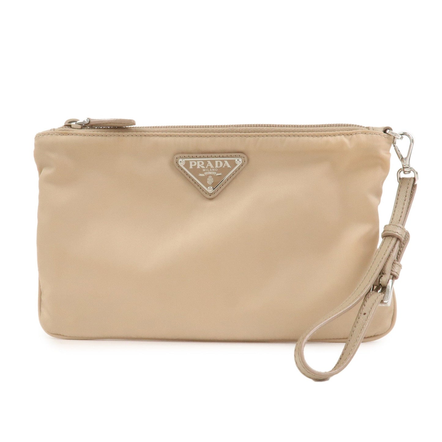 Triangle Hand Bag Pouch Beige Logo Handbag