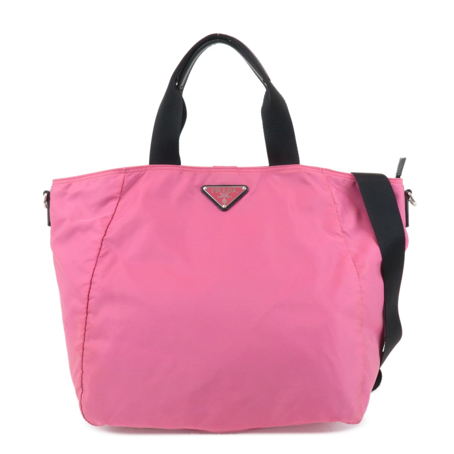 Prada Tote Bag Triangle 2Way Bag Leather Nylon Black