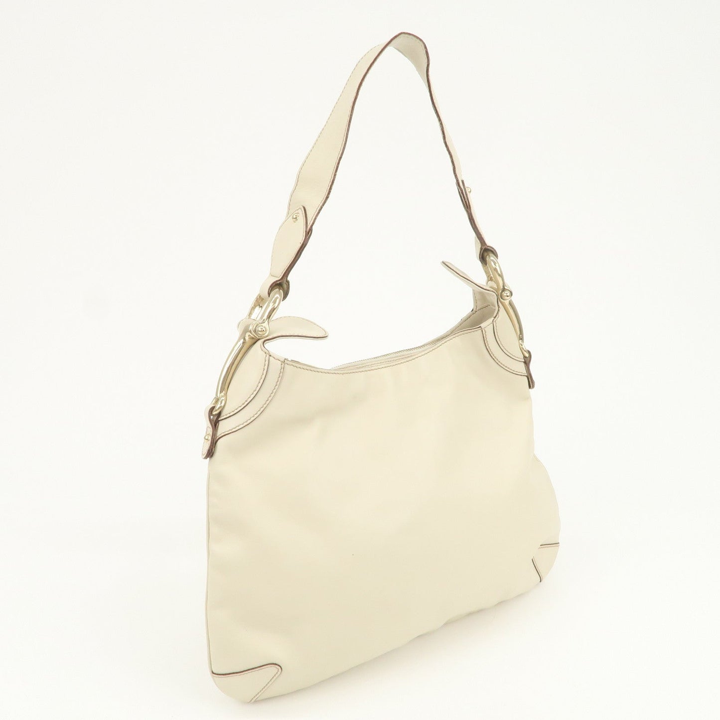 GUCCI Horsebit Leather Shoulder Bag Hand Bag Ivory 145826