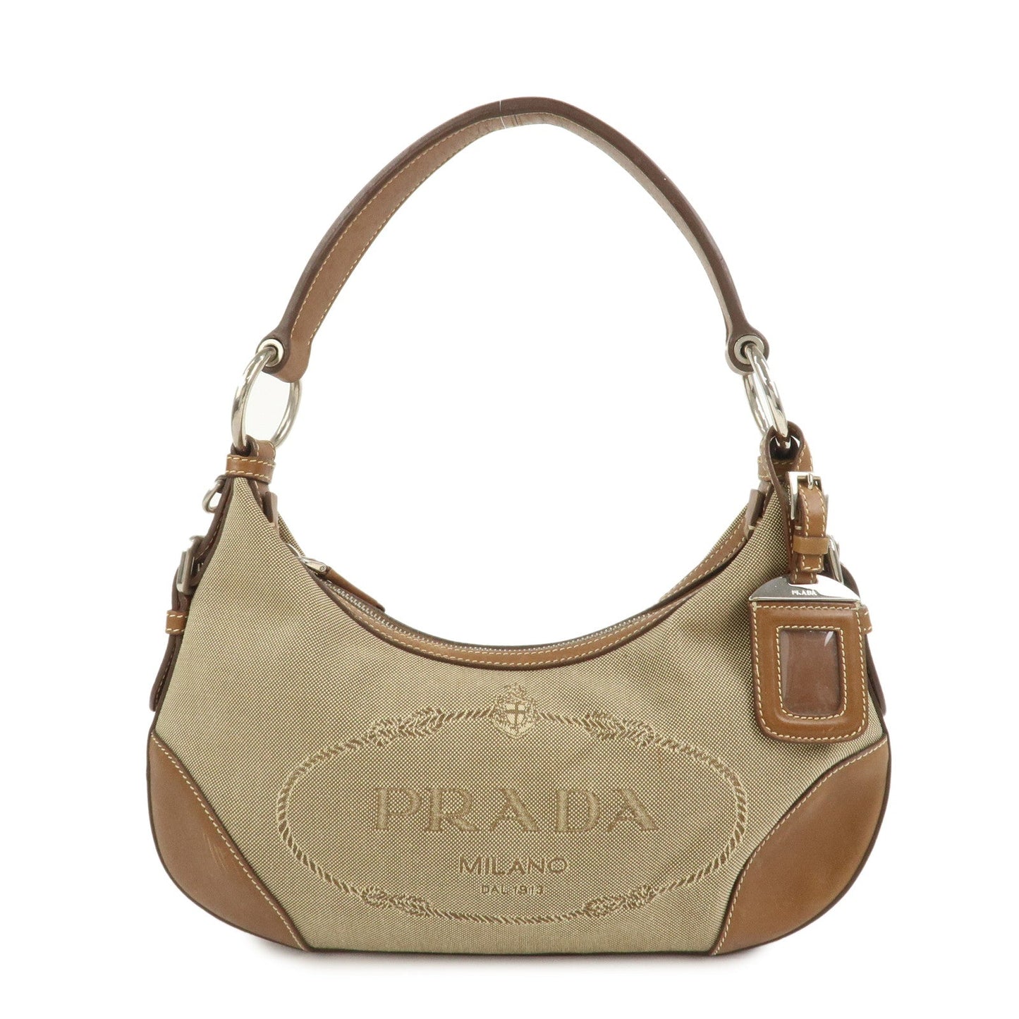 Shoulder Bag Jacquard 2 Leather Brown Beige