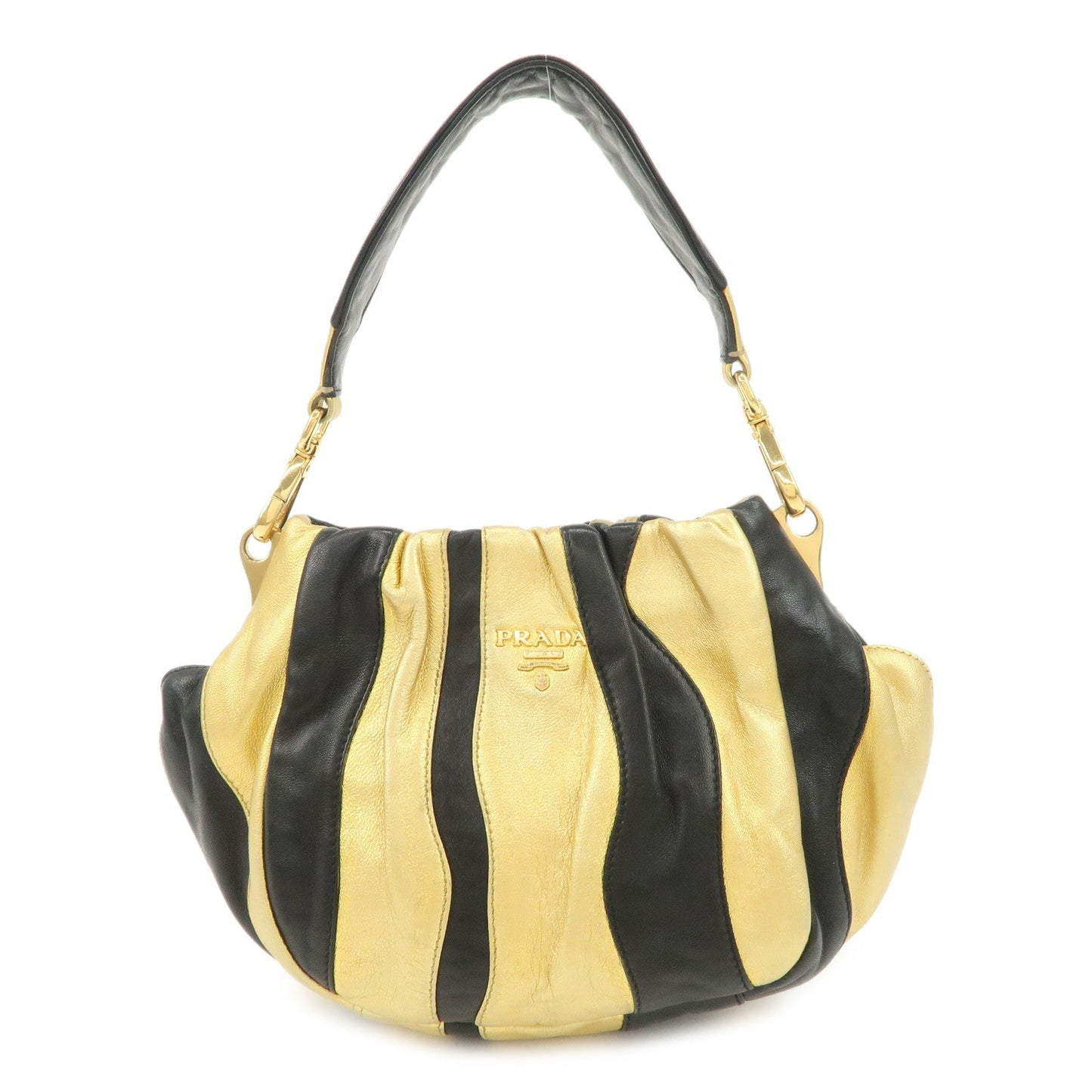 Hand Bag Hardware Leather Black Gold Handbag