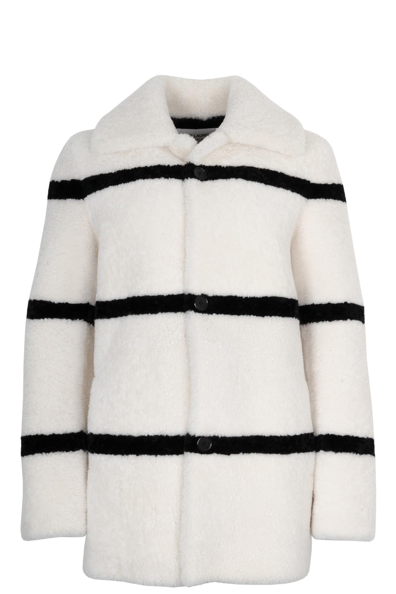 YSL Saint Laurent Coat Shearling Striped Black White Handbag