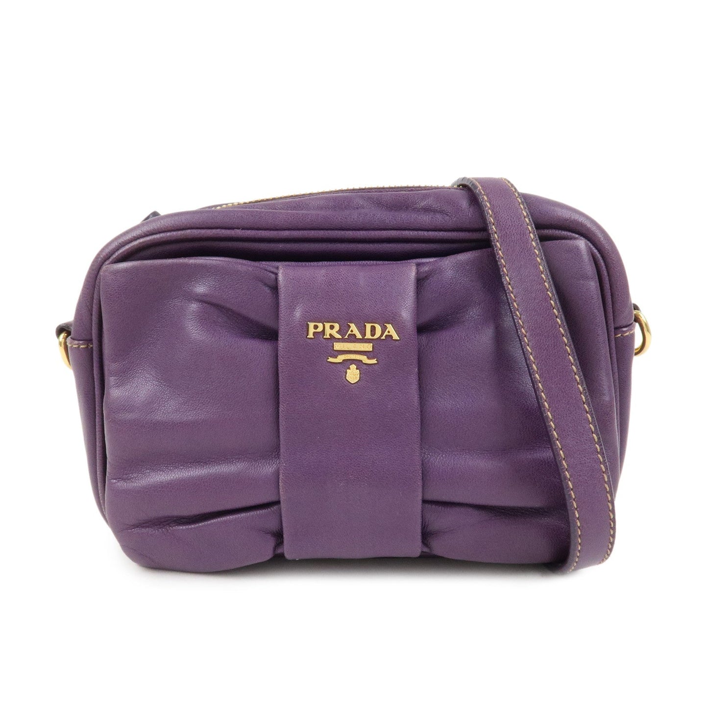 Shoulder Bag Nappa Ribbon Leather Purple Mini