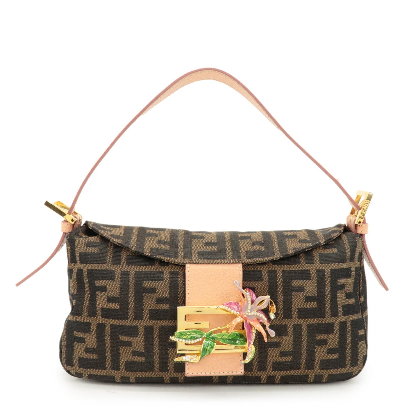 Shoulder Bag Zucca d Leather Canvas Brown