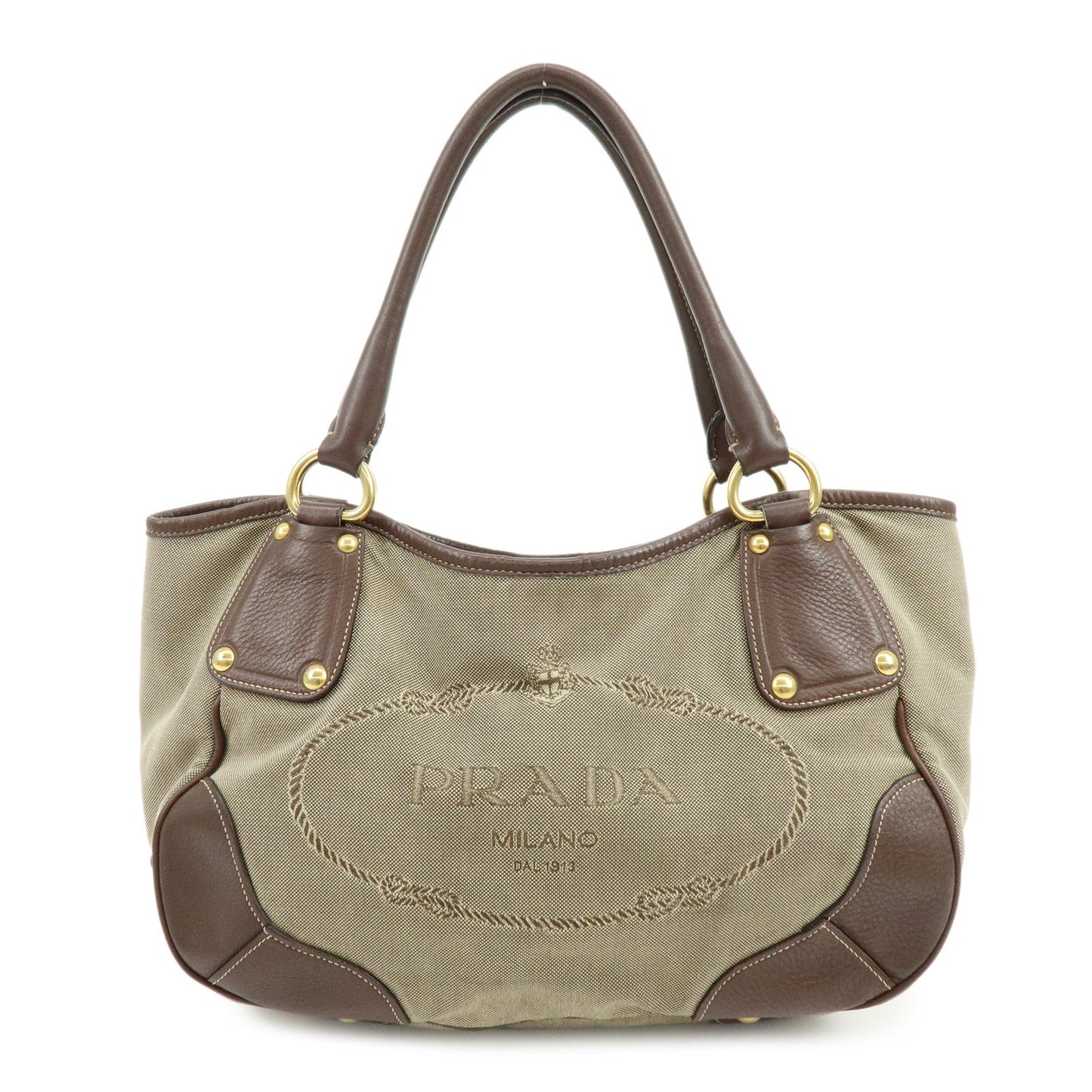 Tote Bag Jacquard Hand Bag Leather Brown Beige