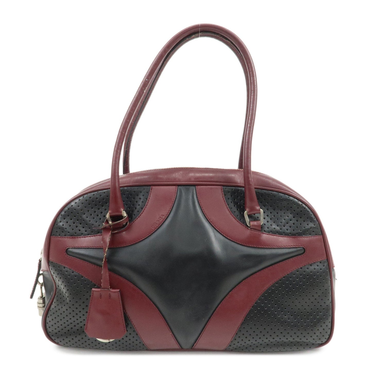 Boston Bag Bowling Bag Hand Bag Bordeaux Leather Black Handbag