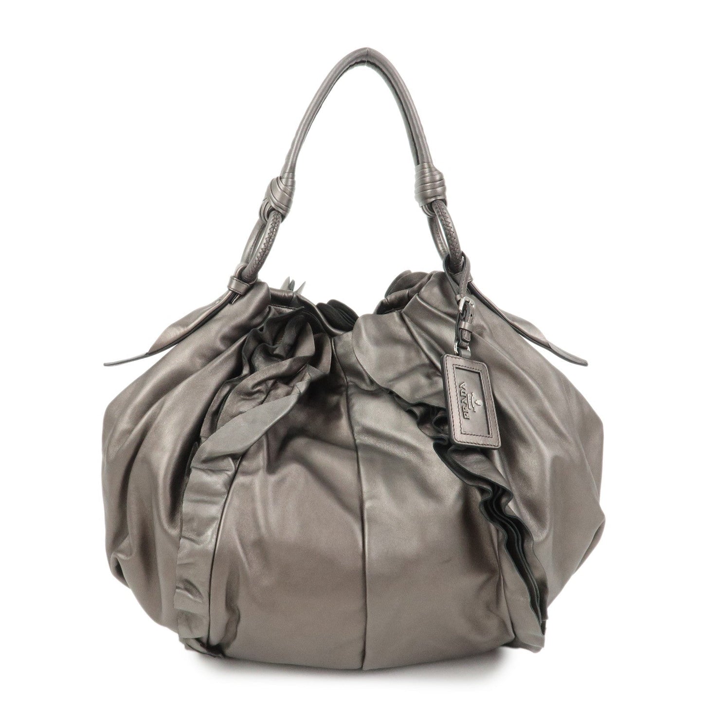 Shoulder Bag Frilled Hand Bag Bronze Leather Logo