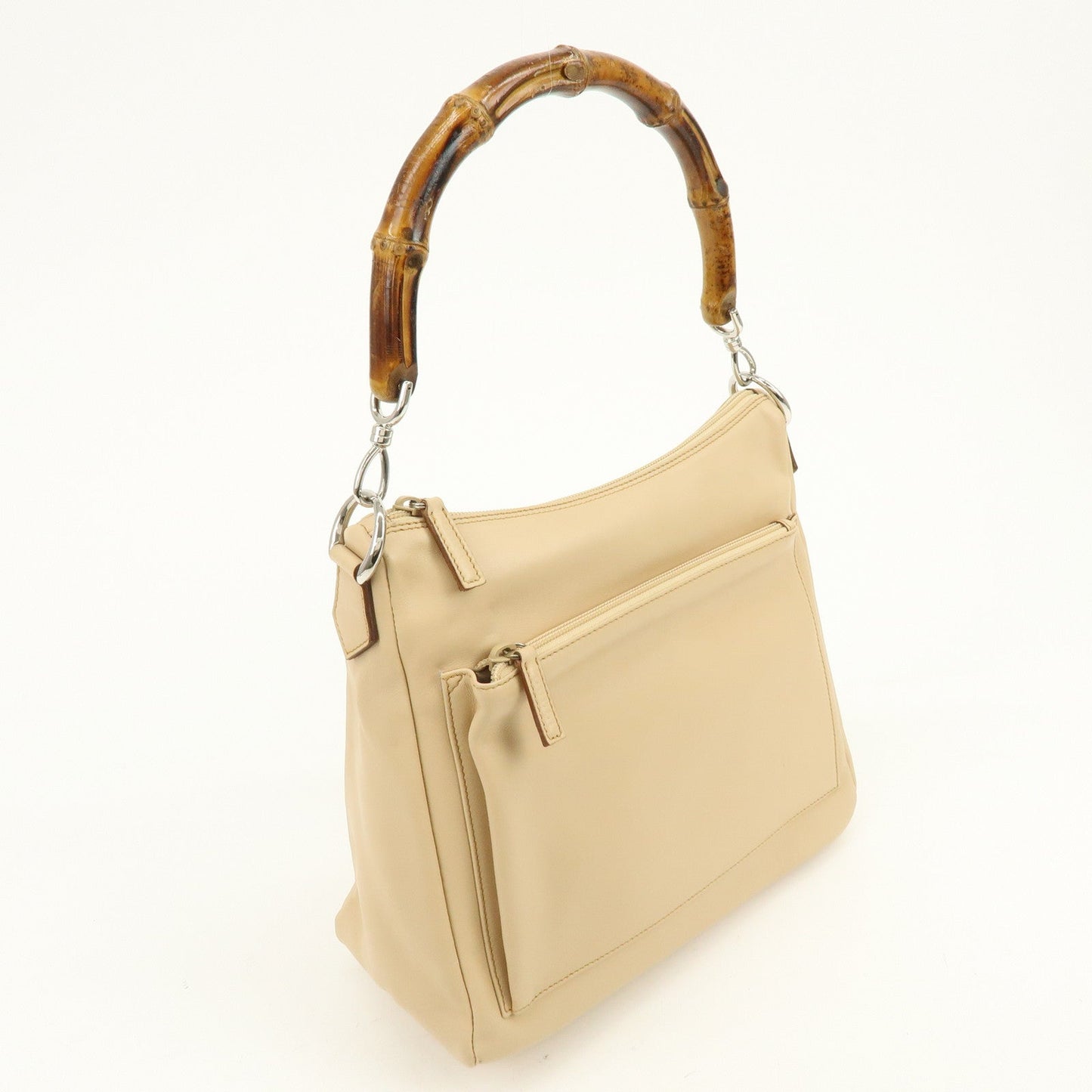 GUCCI Bamboo Leather Shoulder Bag Hand Bag Beige 000?3509?002122
