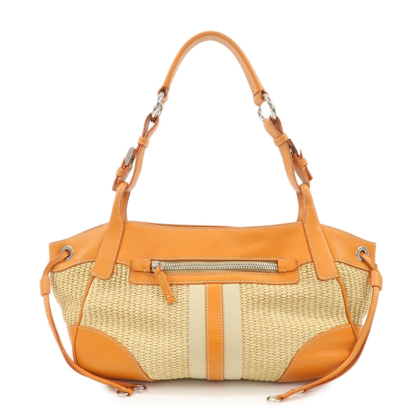 Shoulder Bag Triangle Leather Raffia Beige