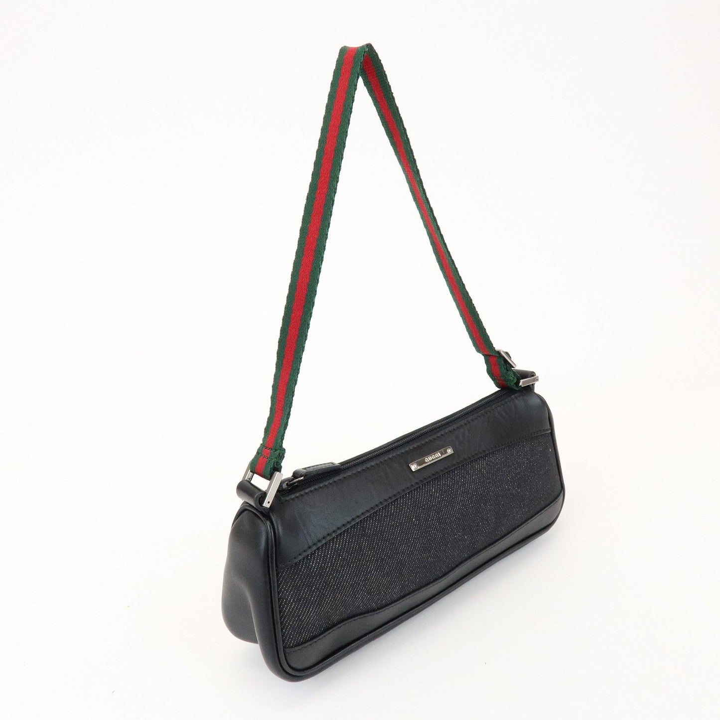 GUCCI Sherry Accessory Pouch Leather Canvas Hand Bag Black 92820