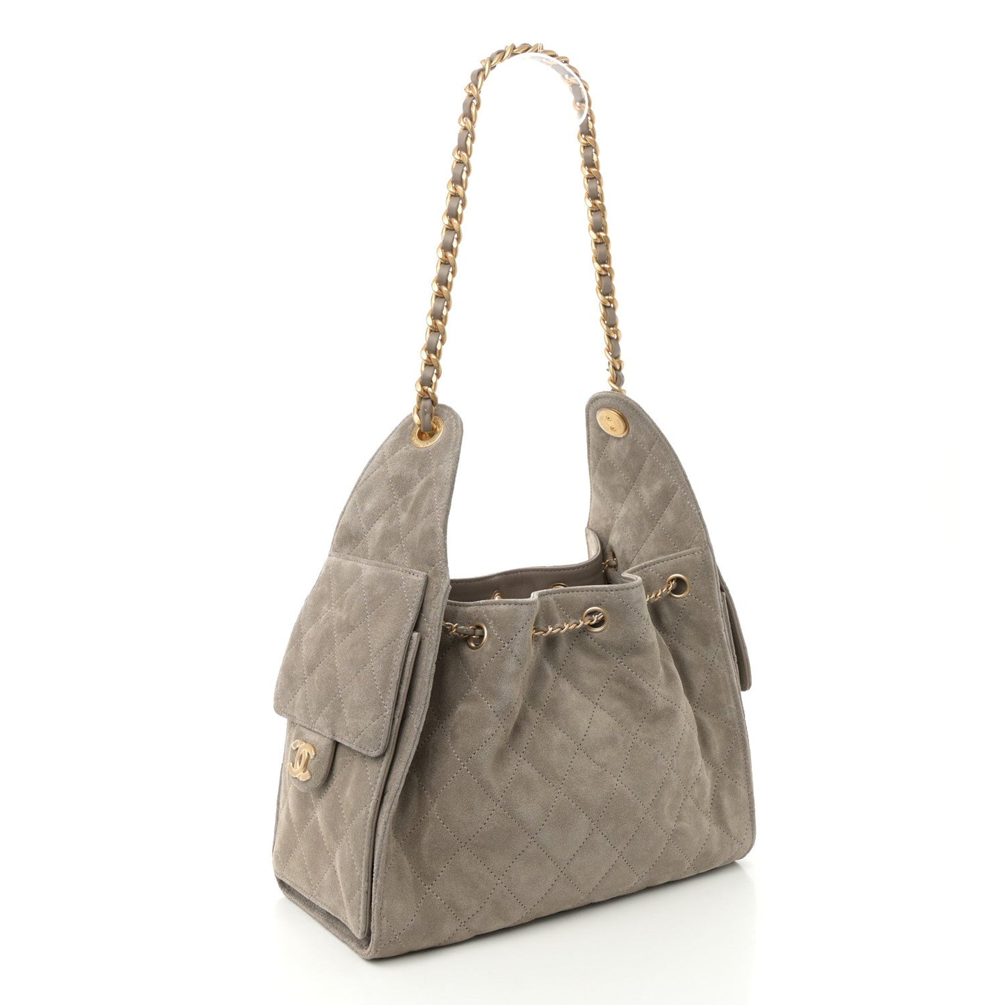Chanel Suede Quilted Small 25 Handbag Dark Grey