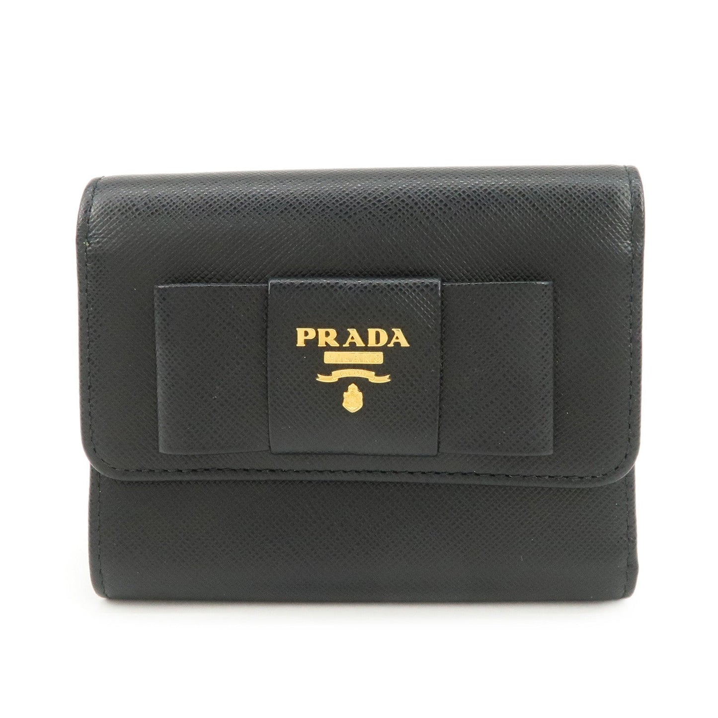 Ribbon Tri-fold Wallet d Leather Black Handbag