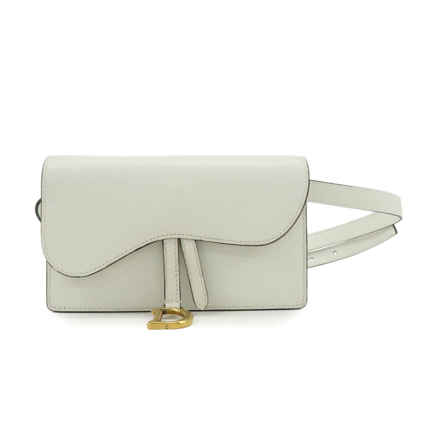 Dior Handbag Christian Saddle Calf Waist Pouch Body Bag Leather Calf Leather White