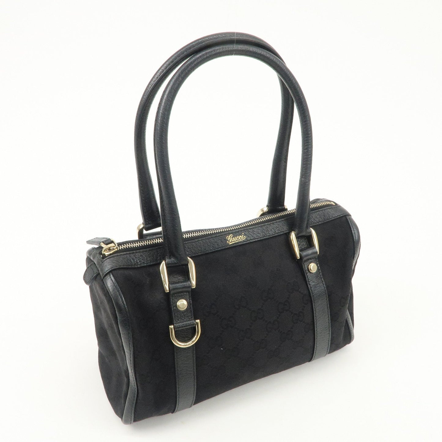 GUCCI Abbey GG Canvas Leather Boston Bag Hand Bag Black 130942