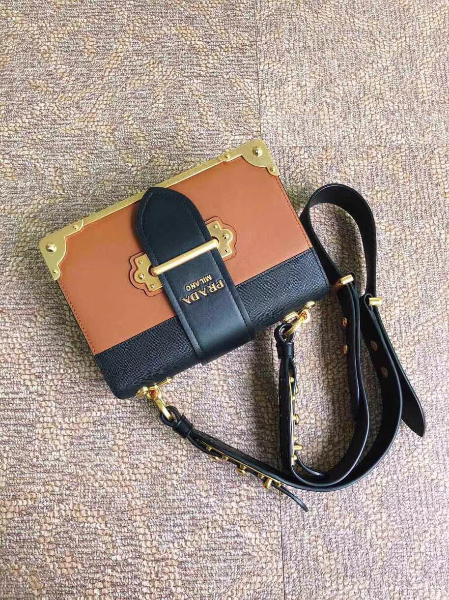 Prada Cahier Shoulder Bag In Leather Black Brown