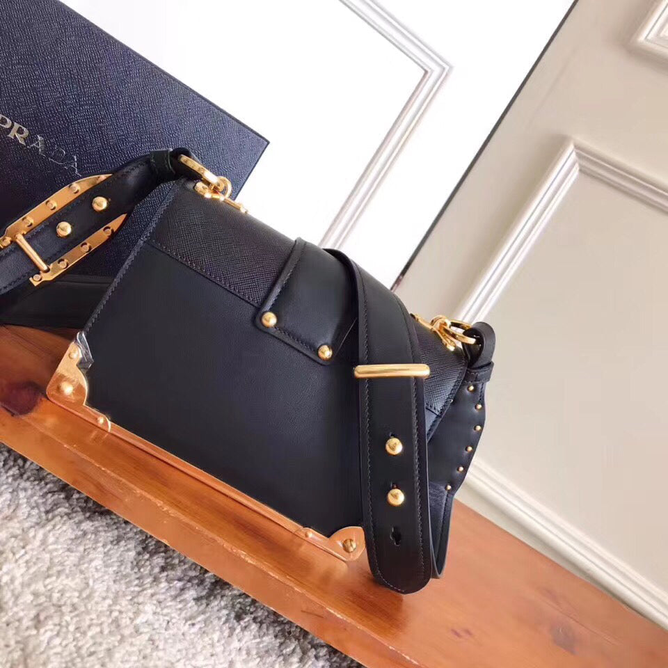 Prada Cahier Shoulder Bag In Leather Black
