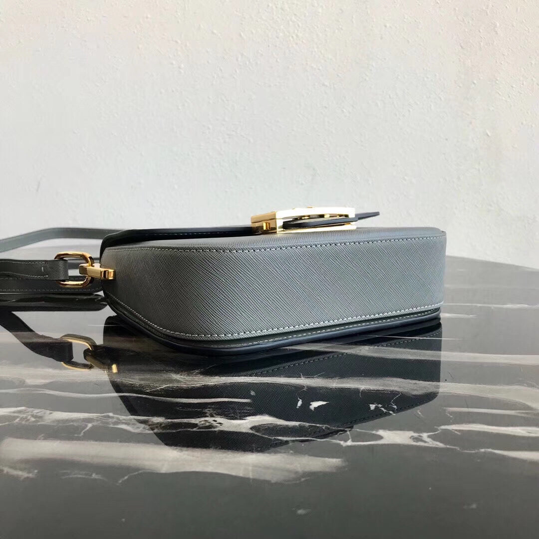 Prada Embleme Bag In Grey Leather Saffiano Gray Travel Bag