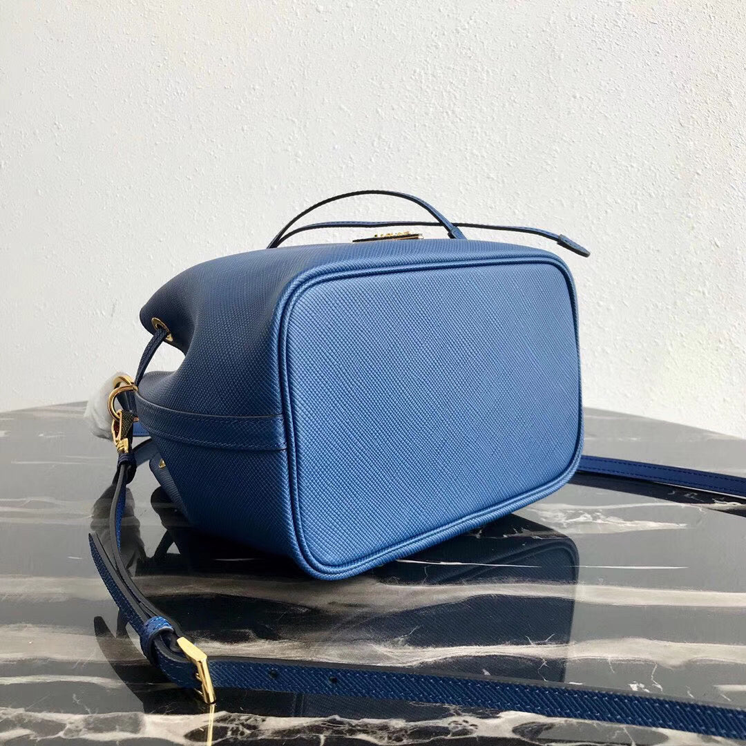Prada Bag In Leather Saffiano Blue Bucket Bag
