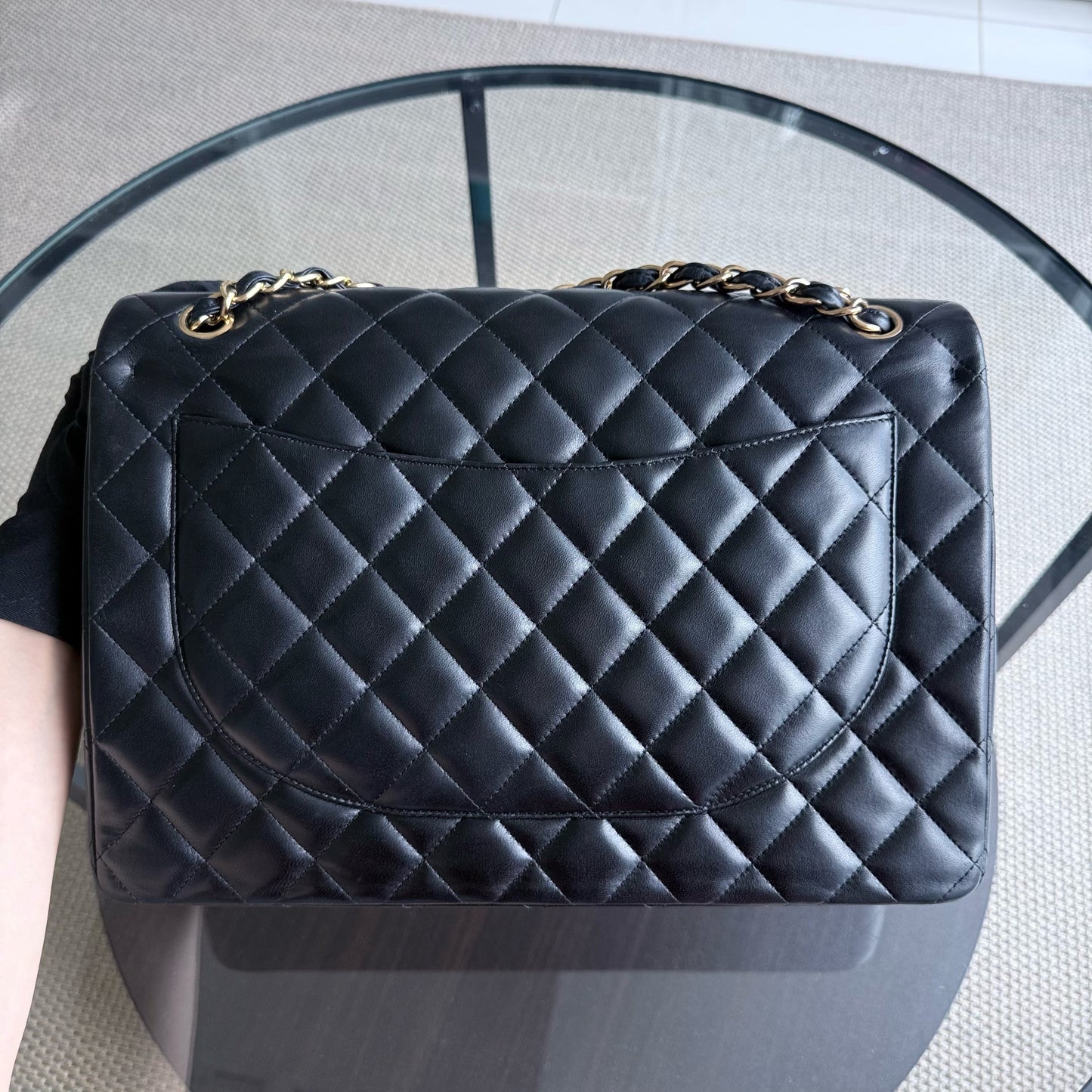 Chanel Classic Flap Maxi - Double Flap 33CM Quilted Lambskin Black Gold Hardware Series 14