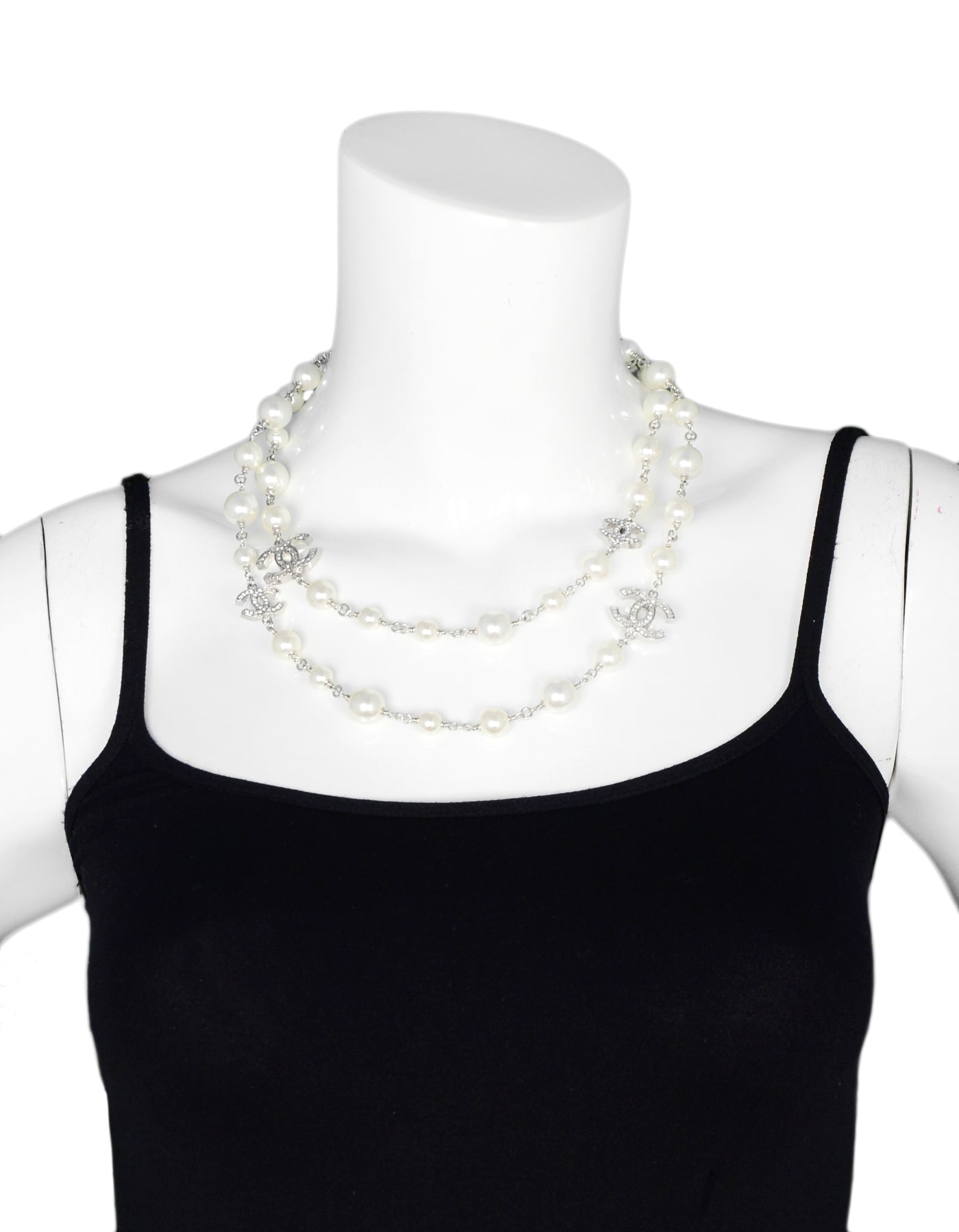 Chanel 2019 42" Faux Pearl/Crystal CC Necklace