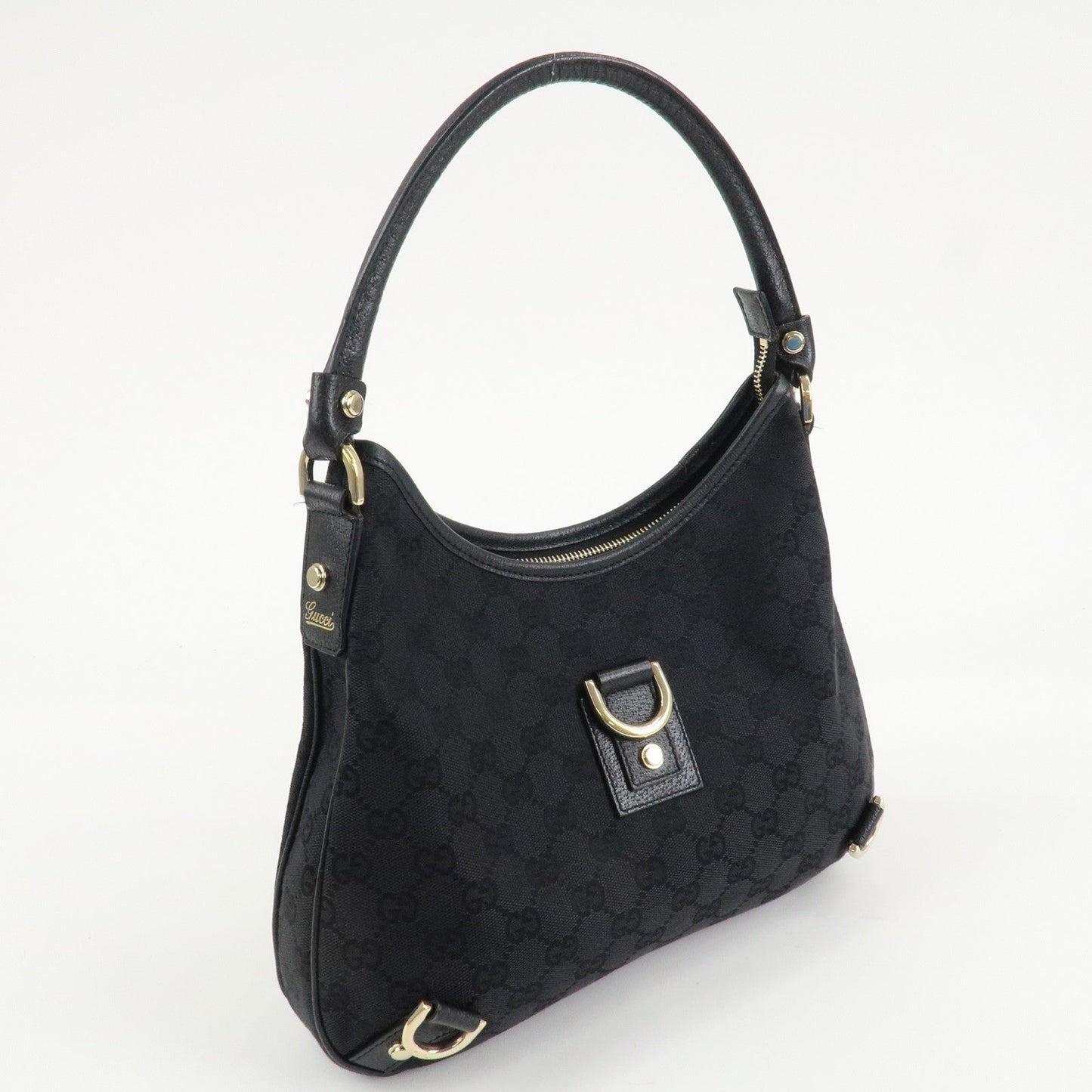 GUCCI Abbey GG Canvas Leather Shoulder Bag Black 130738