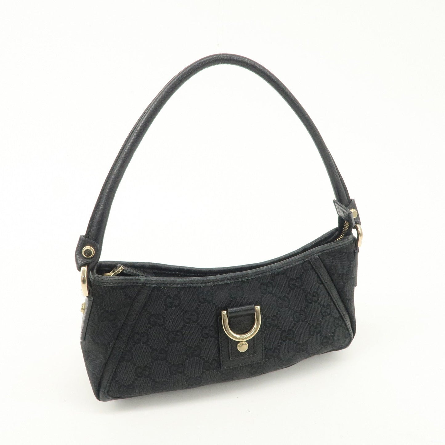 GUCCI Abbey GG Canvas Leather One Shoulder Bag Black Gold Hardware 130939