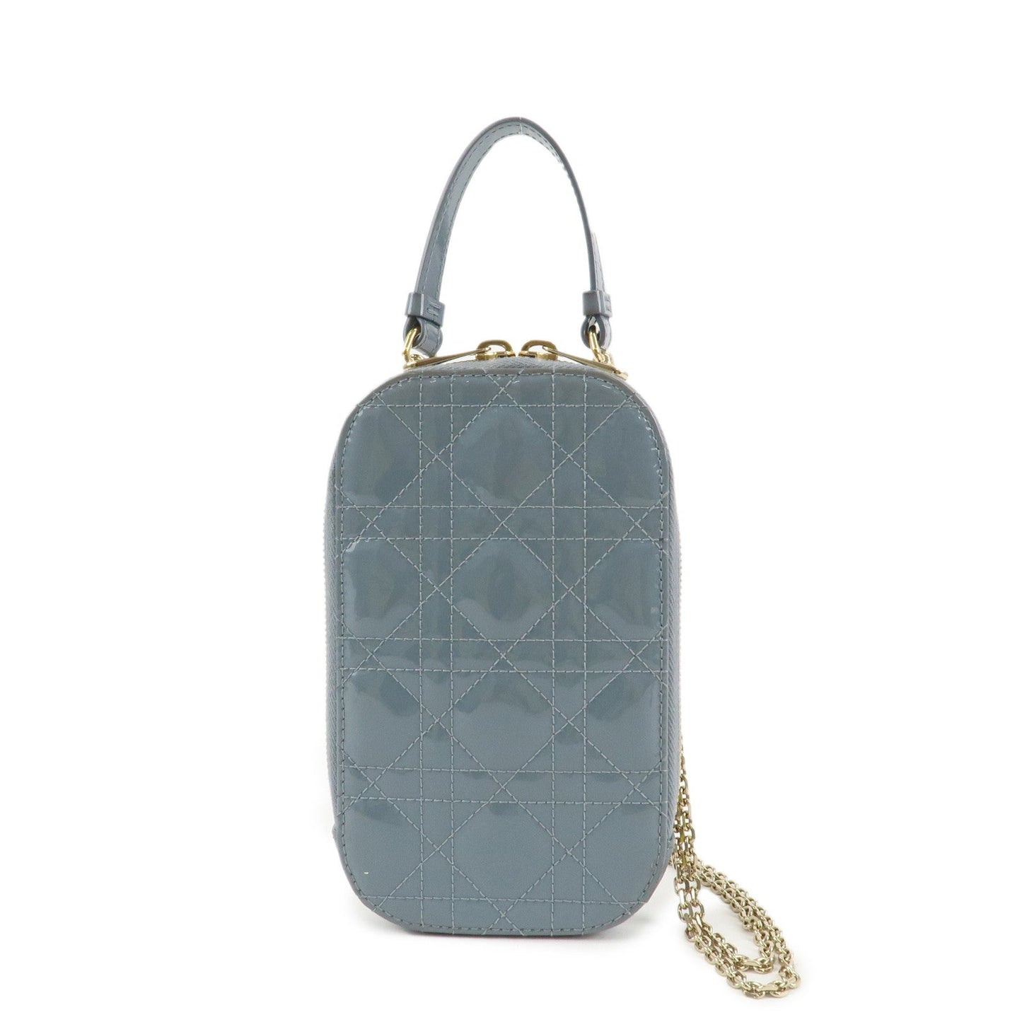 Dior Handbag Christian Lady Cannage Phone Holder Light d Leather Patent Blue
