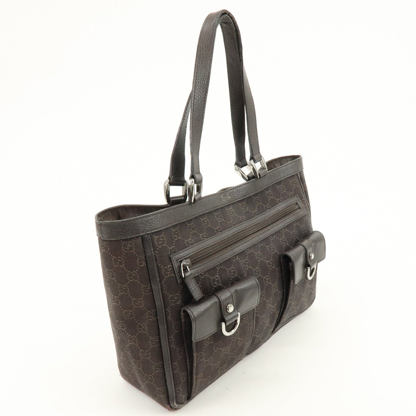 GUCCI Abbey GG Canvas Leather Tote Bag Hand Bag Brown 268639