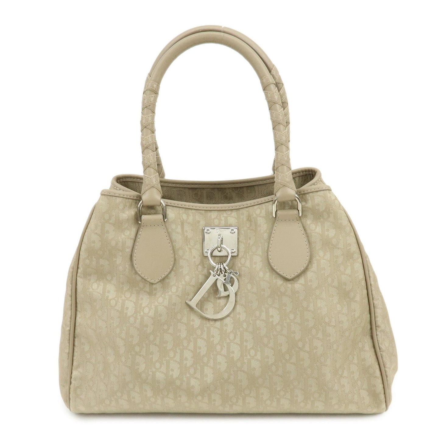 Dior Tote Bag Christian Romantic Trotter PVC Hand Leather Beige