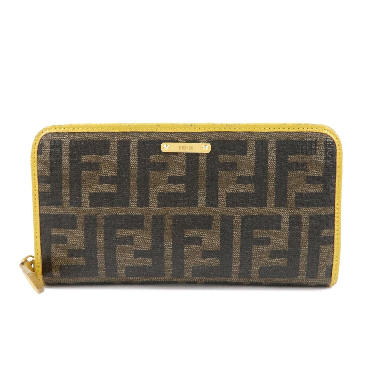 Zucca PVC Round Zippy Long Wallet d Leather Brown Yellow Handbag