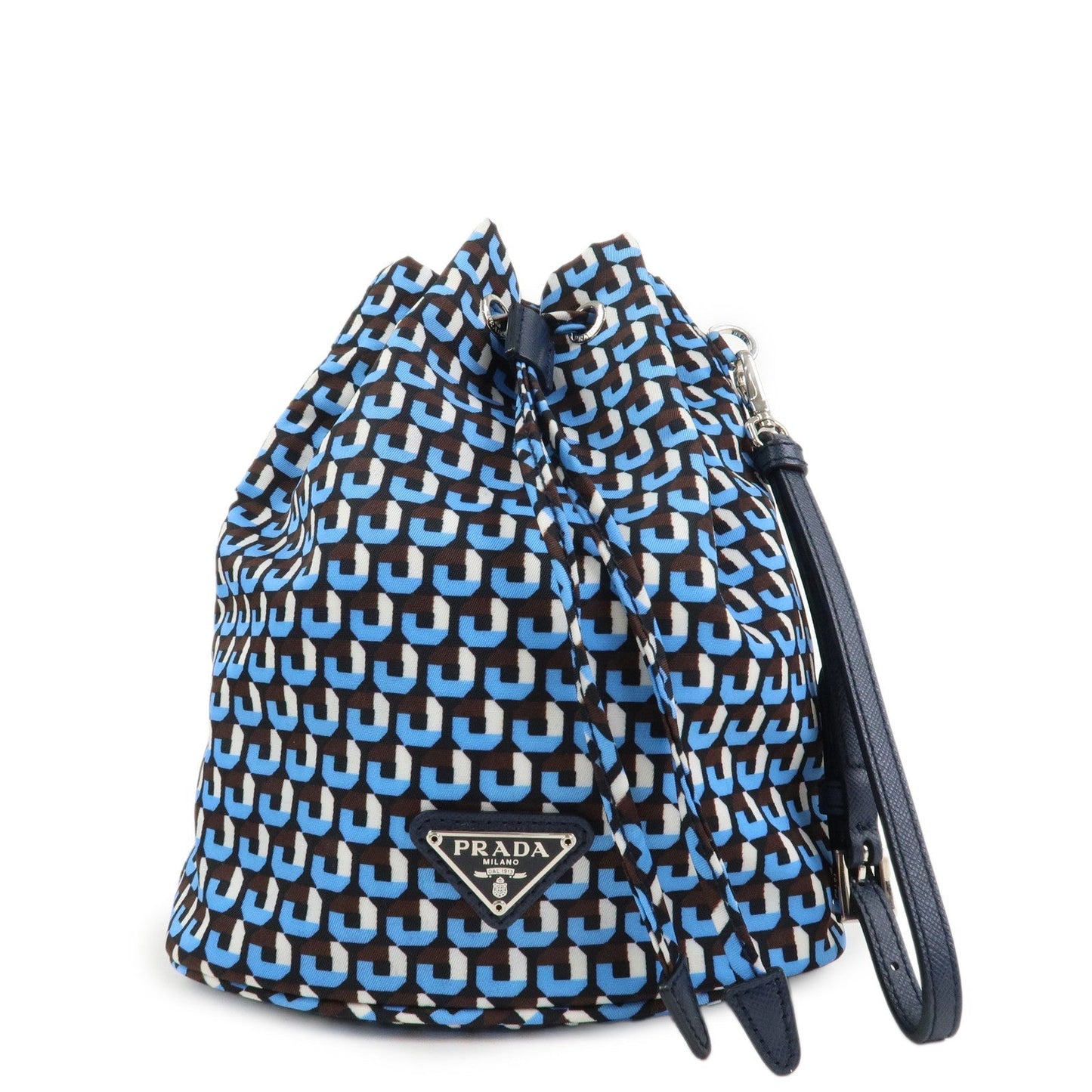 Triangle Drawstring Bag Wristlet Leather Nylon Logo Handbag