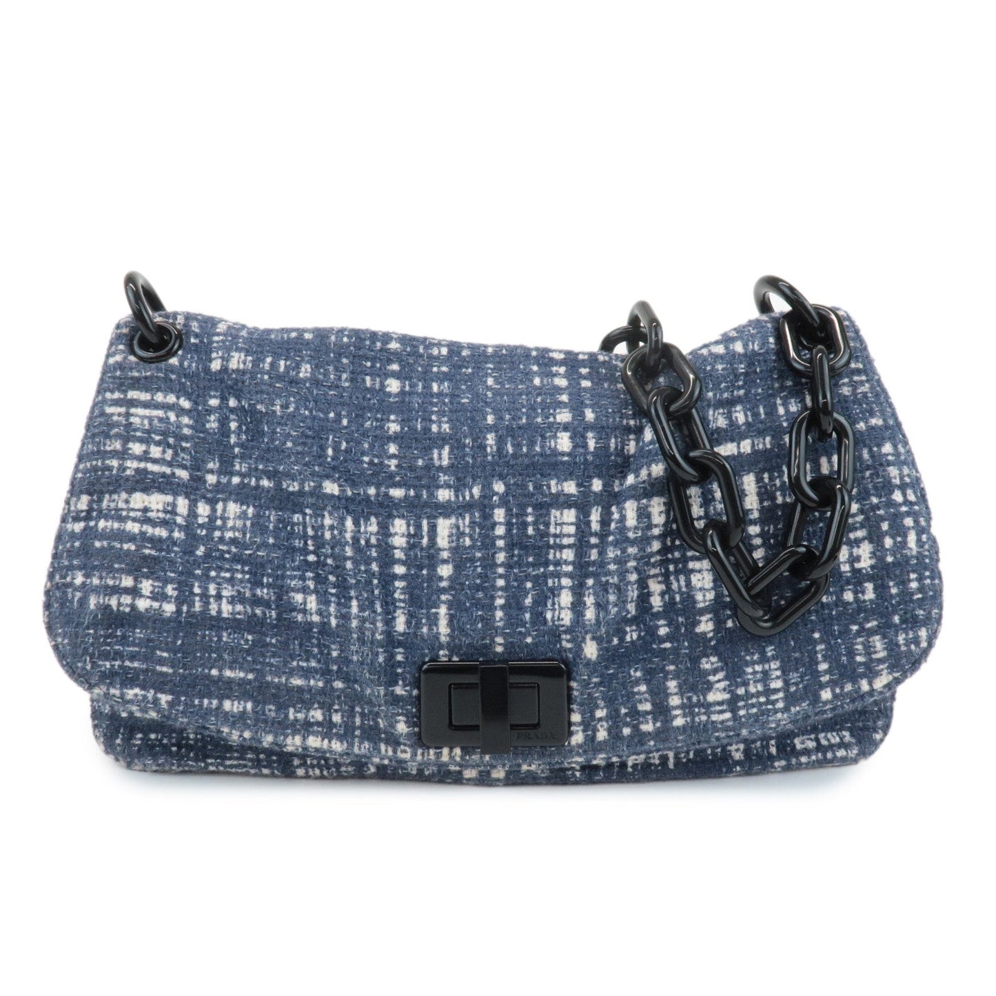 Shoulder Bag Tweed Plastic d Leather White Navy